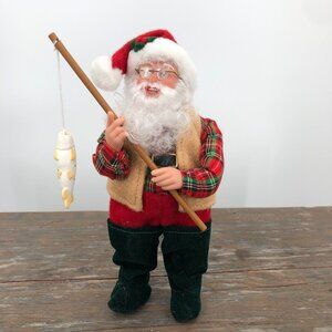 Holiday Creations 2000 Posable Santa Figurine Fishing Waders Cabin Man Cave Up N